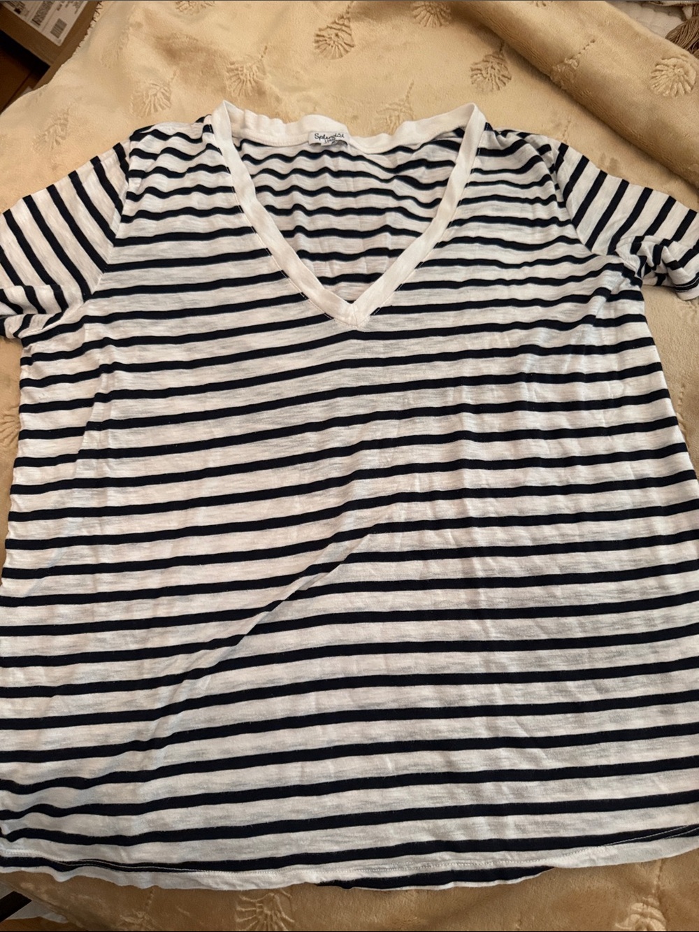 Splendid Black & White Striped V-Neck Tee